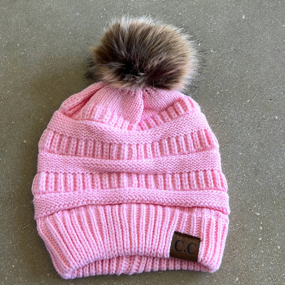 Pink crochet 🧶 beanie with Pom Pom